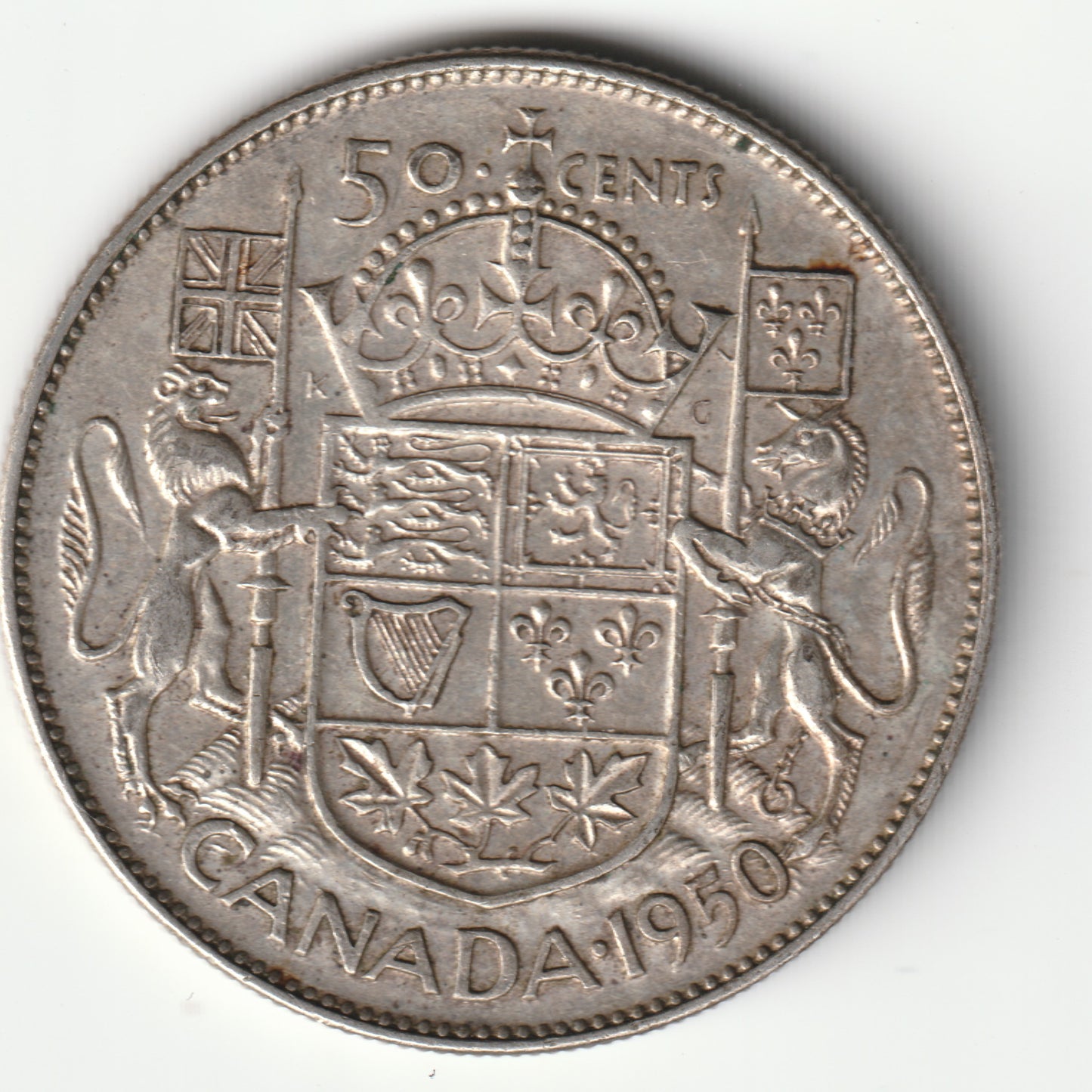 1950 Canadian 50 cents coin 'half design' - 80% Silver