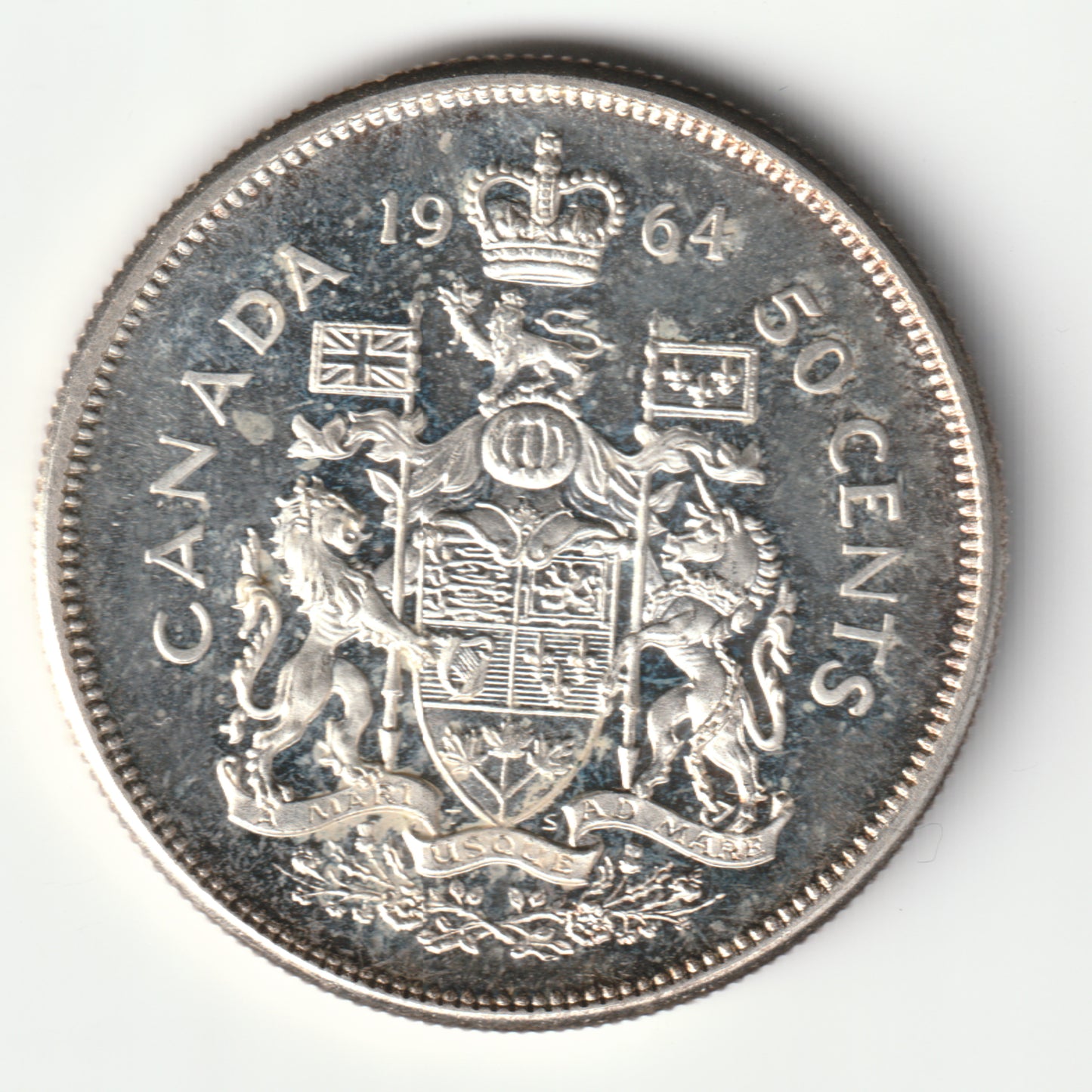 1964 Canada 50 cent coin, Brilliant 80% silver coin PL-64 from Proof-Like(PL) set