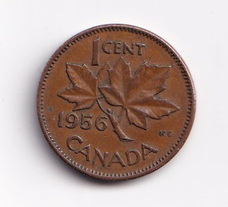 1956 Canadian 1‑cent bronze penny MS‑63 Red (Choice Uncirculated Red)