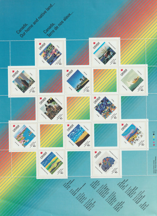 Uncut single sheet of Canada Post 1992 Canada Day souvenir titled “Canada, Our home and native land"